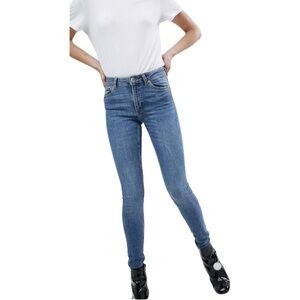 𝅺asos design Monki Mocki mid waist slim jeans with organic cotton in mid blue